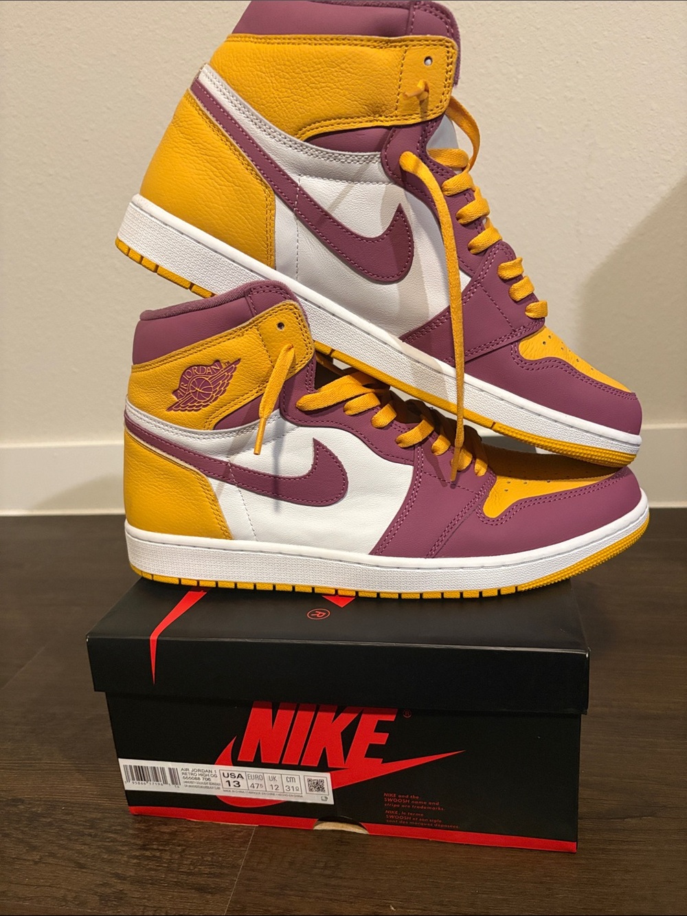 Nike Air Jordan 1 Retro High, White, Yellow & Purple